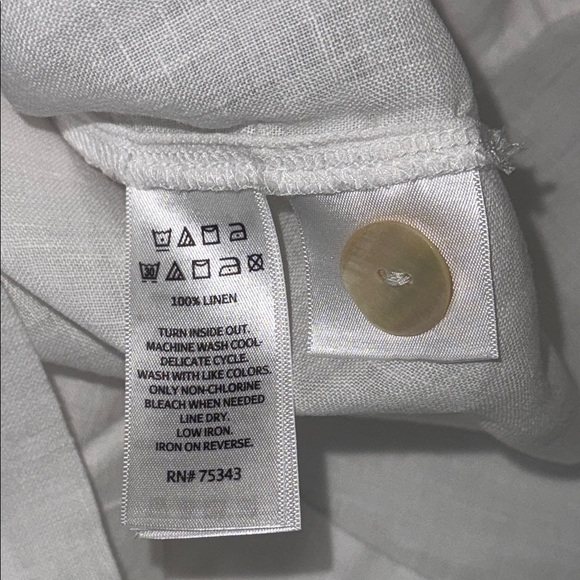 TAHARI White Linen Tunic Top Button Side Boho Laganlook Beach Summer Classic L - Picture 9 of 9